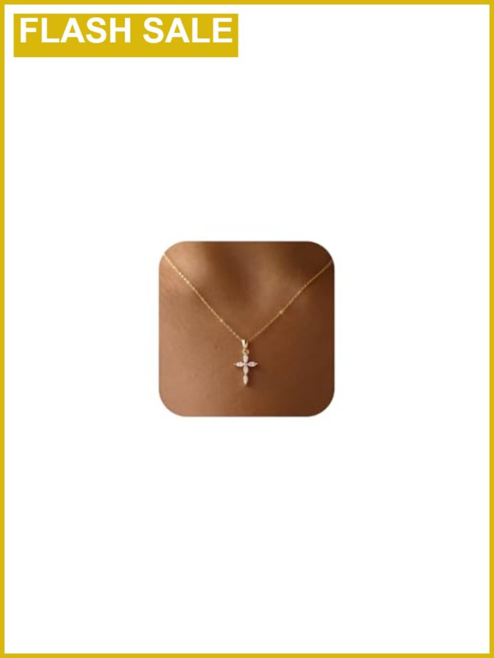 Dainty 14K Gold Plated CZ Cross Pendant Necklace